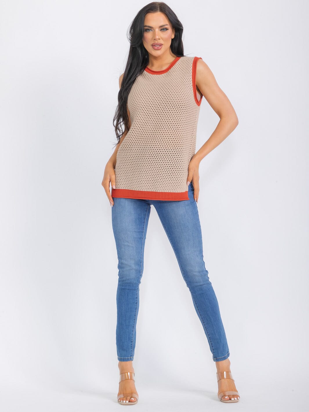 WOMEN'S SLEEVELESS COLORBLOCK KNIT TANK TOP