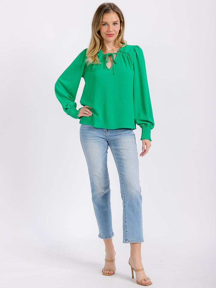 WOMEN'S LONG SLEEVE V-NECK SOLID BLOUSE