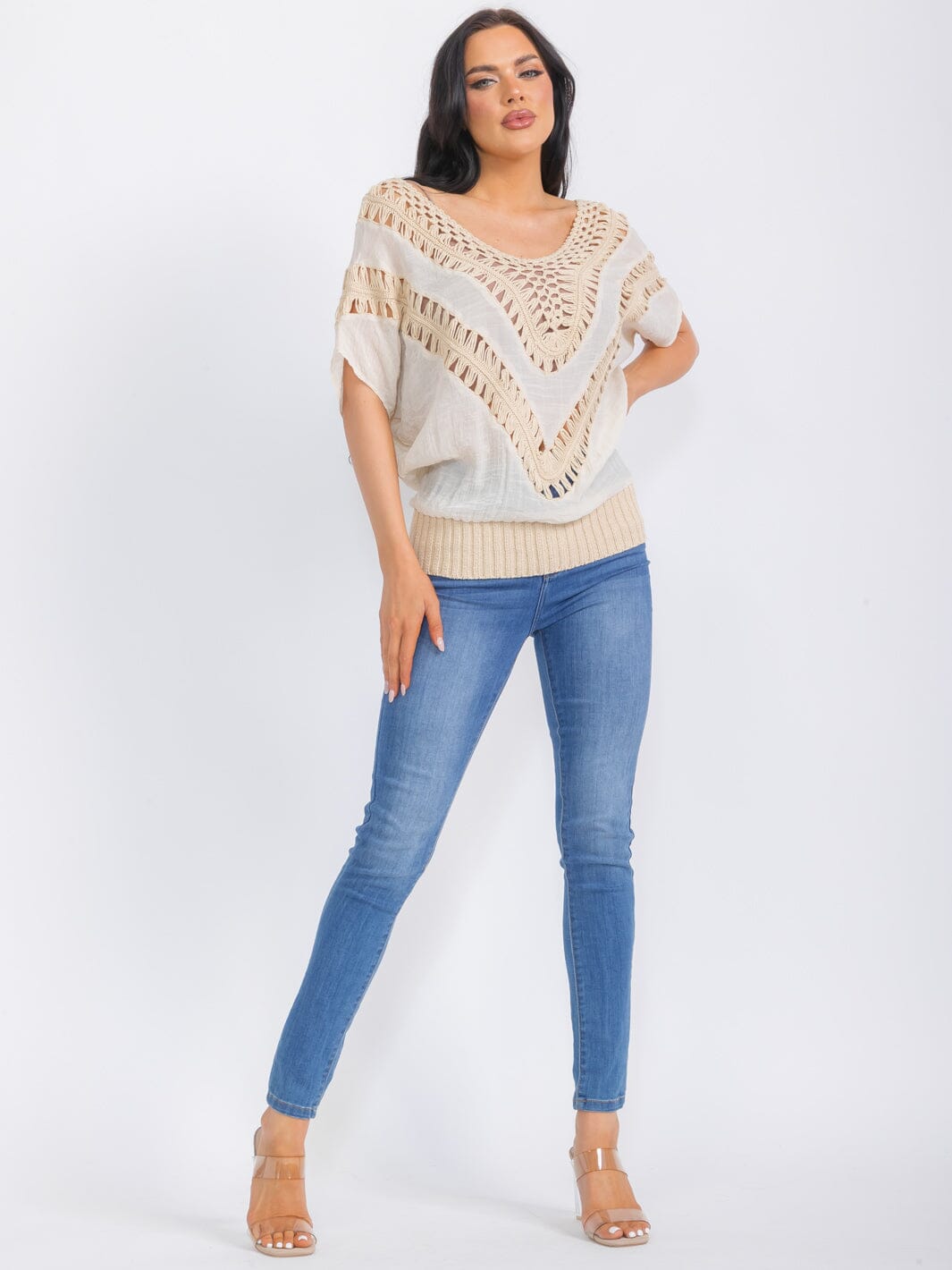 WOMEN'S SHORT SLEEVE V-NECK ELASTIC WAIST TOP
