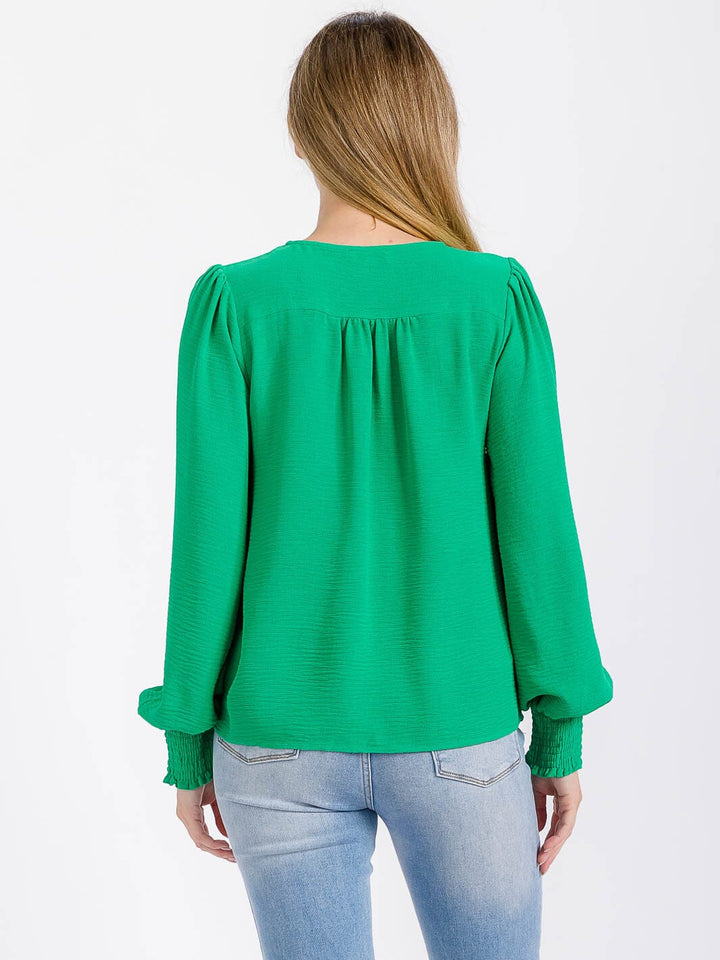WOMEN'S LONG SLEEVE V-NECK SOLID BLOUSE
