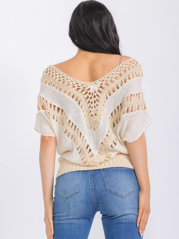 WOMEN'S SHORT SLEEVE V-NECK ELASTIC WAIST TOP