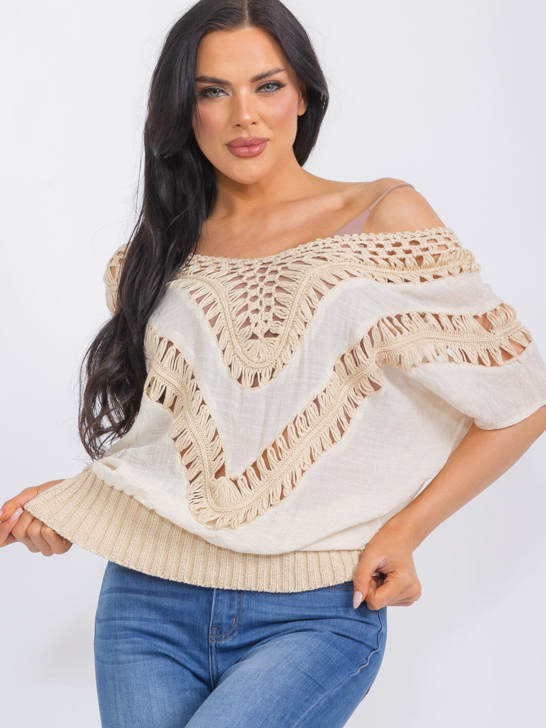 WOMEN'S SHORT SLEEVE V-NECK ELASTIC WAIST TOP