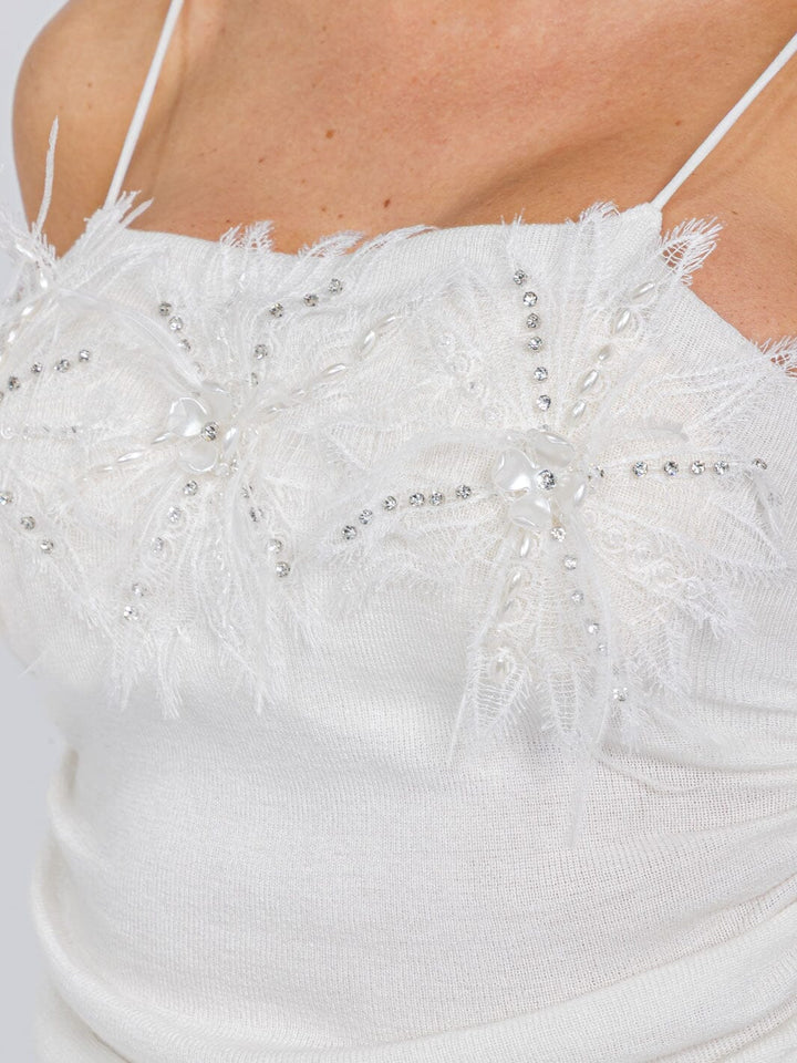 WOMEN'S SLEEVELESS RUCHED STUDS DETAILED TANK TOP