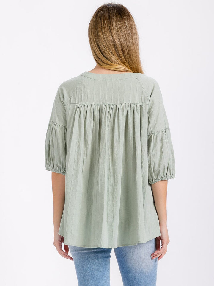 WOMEN'S SHORT PUFF SLEEVE BUTTON UP LOOSE FIT BLOUSE
