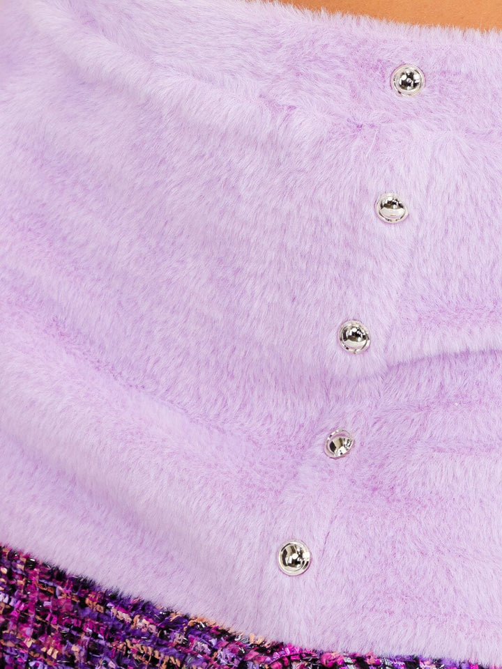 WOMEN'S SLEEVELESS CROP TOP & MIDI SKIRT COLORBLOCK FUZZY 2PC. SET