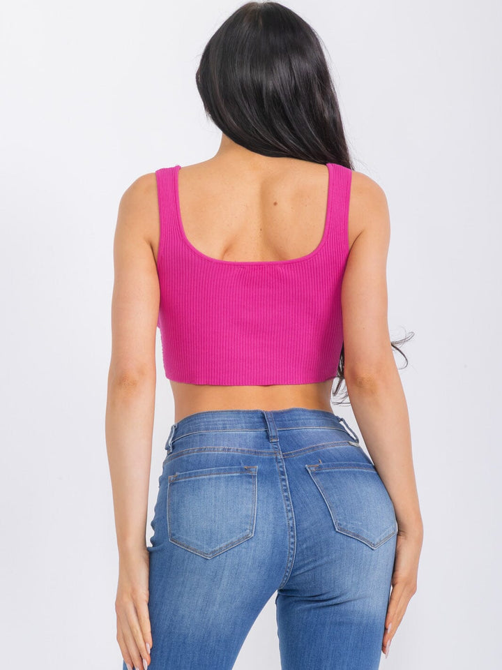 WOMEN'S SLEEVELESS V-NECK KNIT CROP TOP