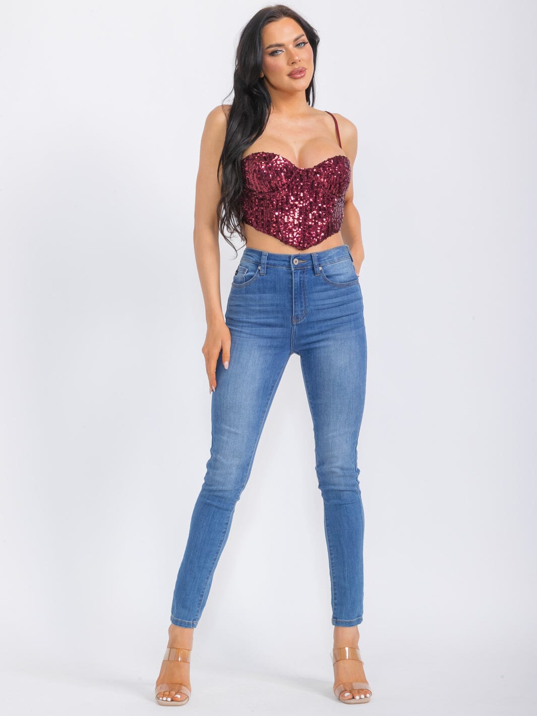 WOMEN'S SLEEVELESS SEQUINS CROP TOP