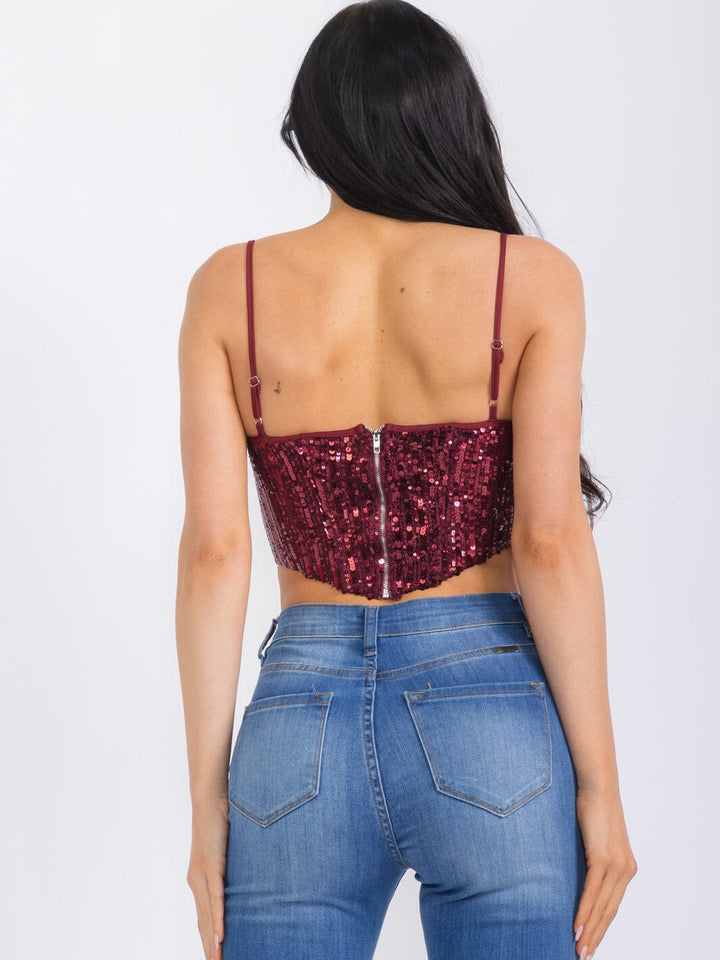 WOMEN'S SLEEVELESS SEQUINS CROP TOP