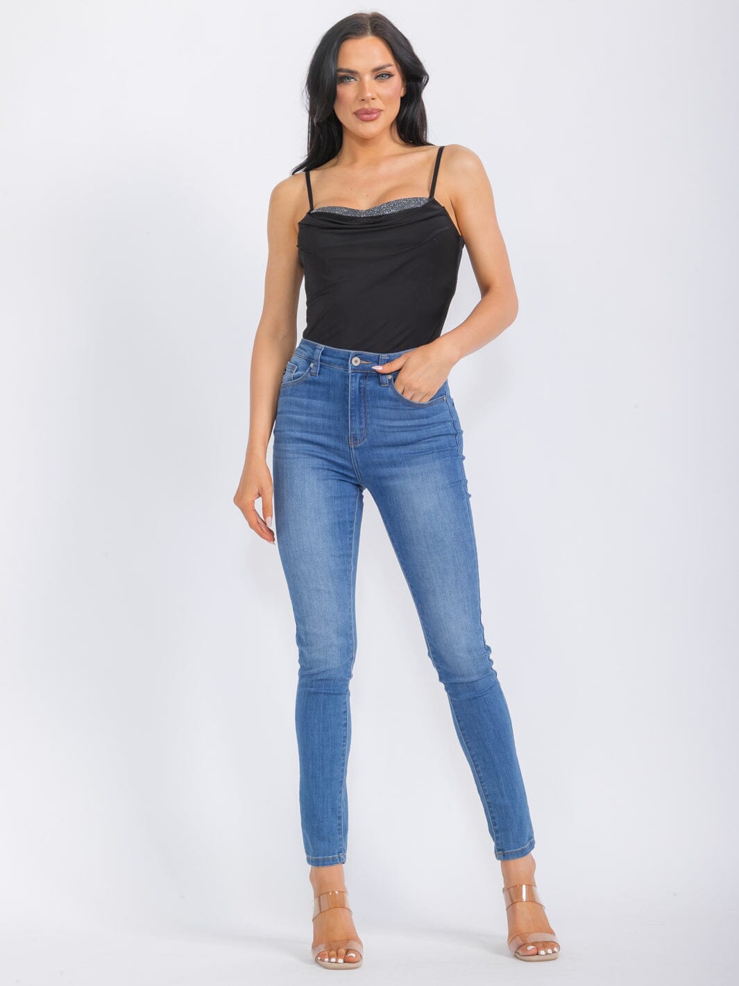 WOMEN'S SLEEVELESS SHIMMER DETAILED BODYSUIT