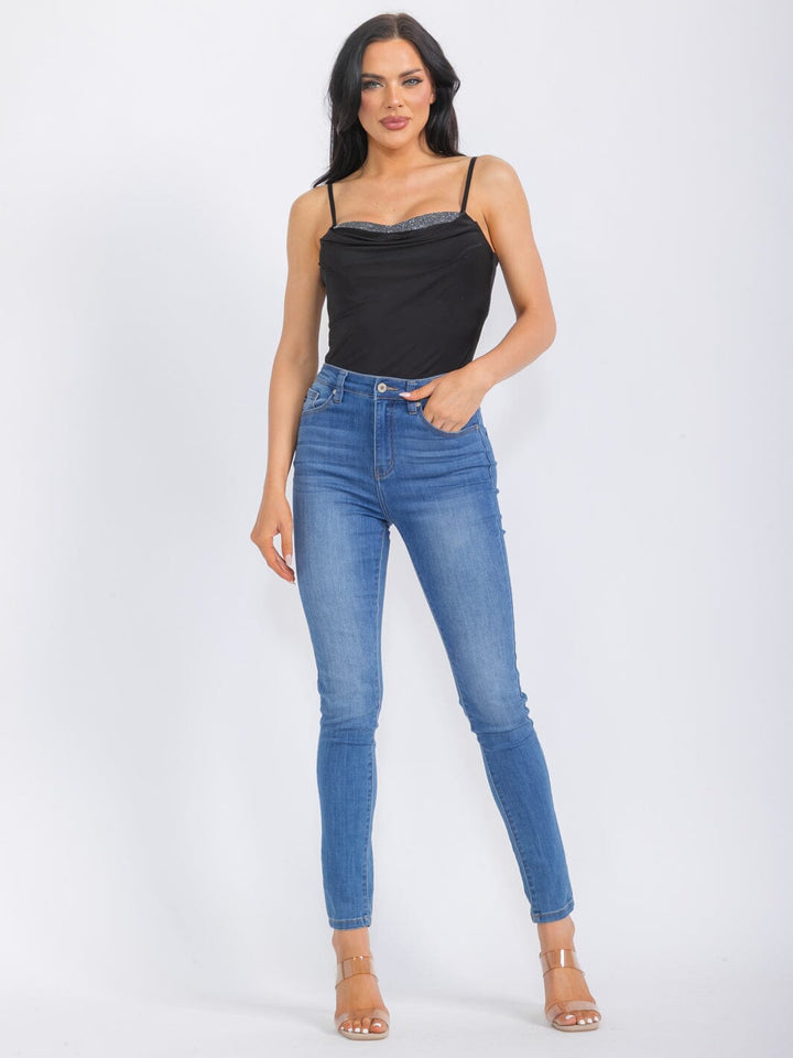 WOMEN'S SLEEVELESS SHIMMER DETAILED BODYSUIT