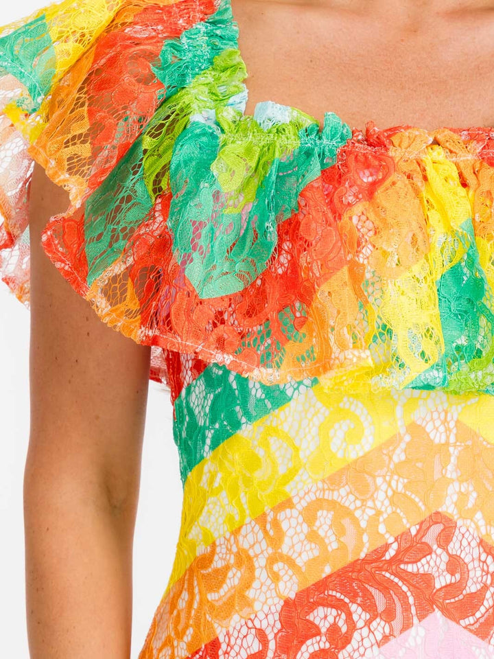 WOMEN'S RUFFLE SLEEVE MULTI COLOR BODYCON MIDI DRESS