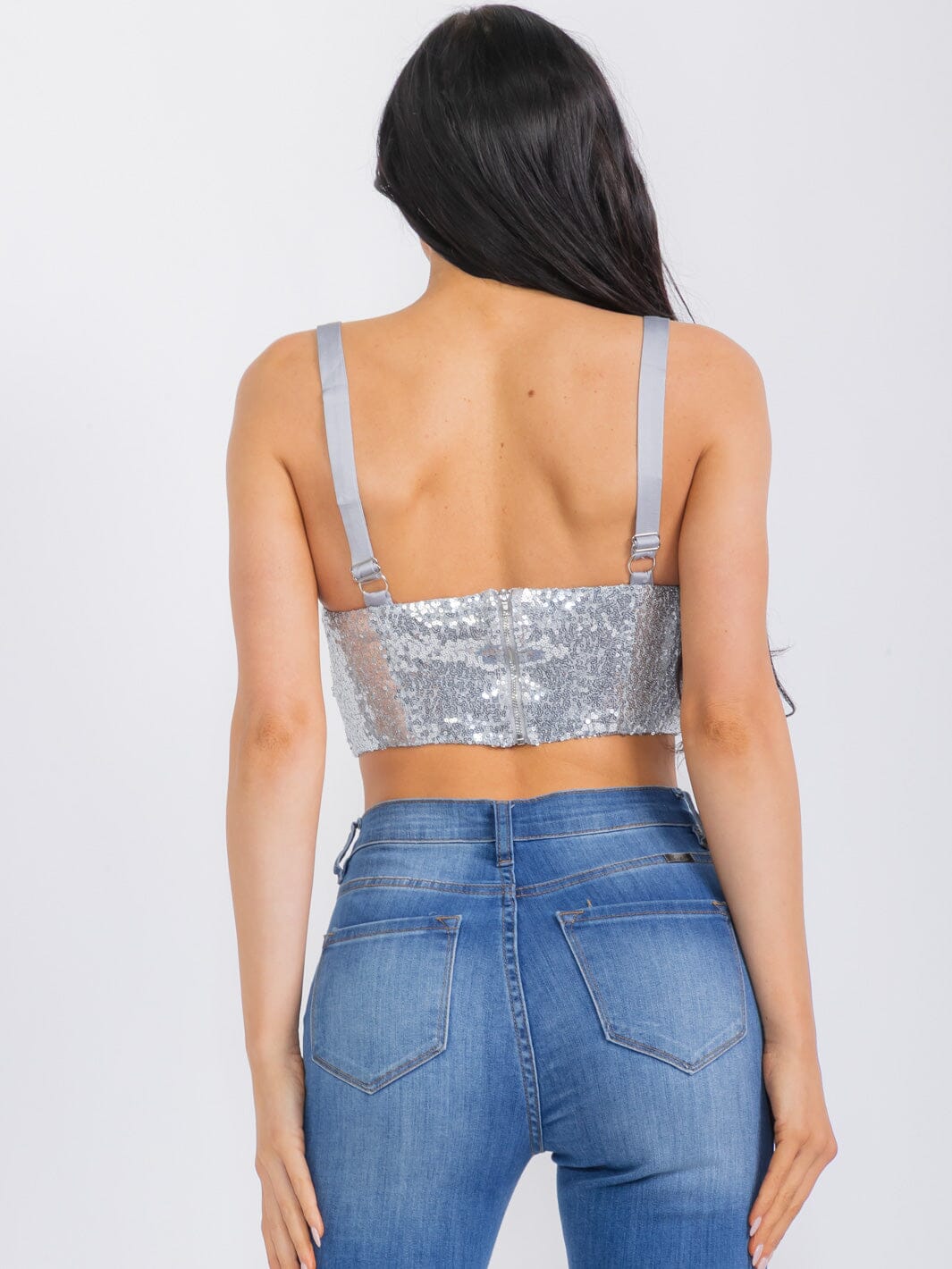 WOMEN'S SLEEVELESS SEQUINS CROP TOP