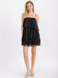WOMEN'S SLEEVELESS RUFFLE TIERED TUNIC MINI DRESS