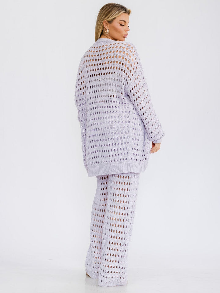 WOMEN'S LONG SLEEVE CARDIGAN & WIDE LEG PANTS KNIT 2PC. SET