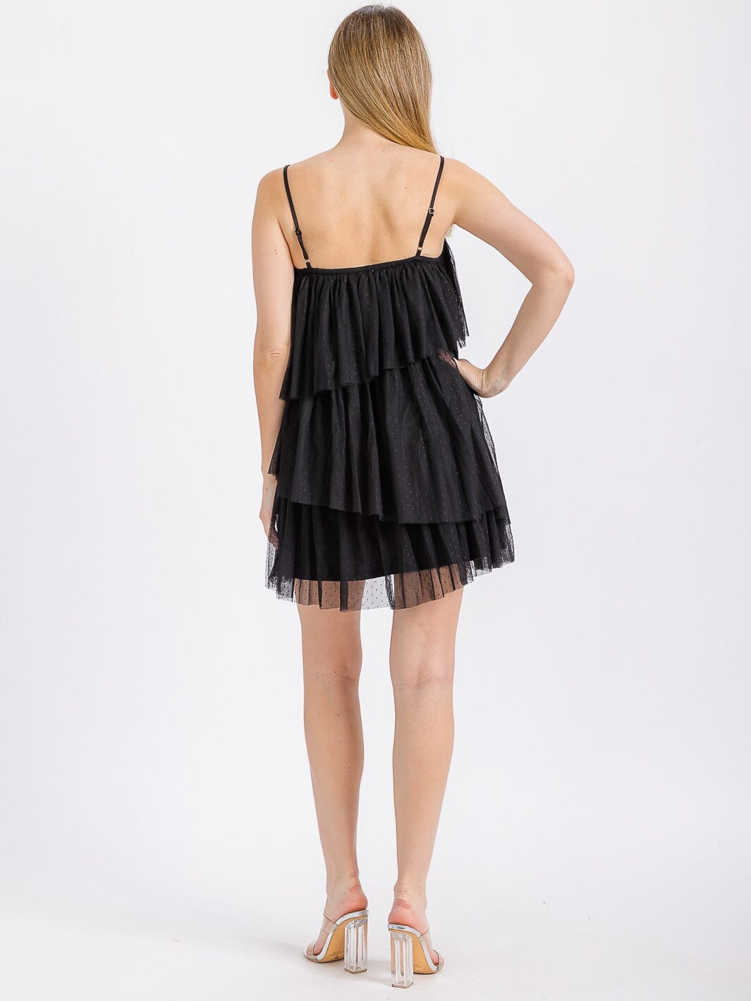 WOMEN'S SLEEVELESS RUFFLE TIERED TUNIC MINI DRESS