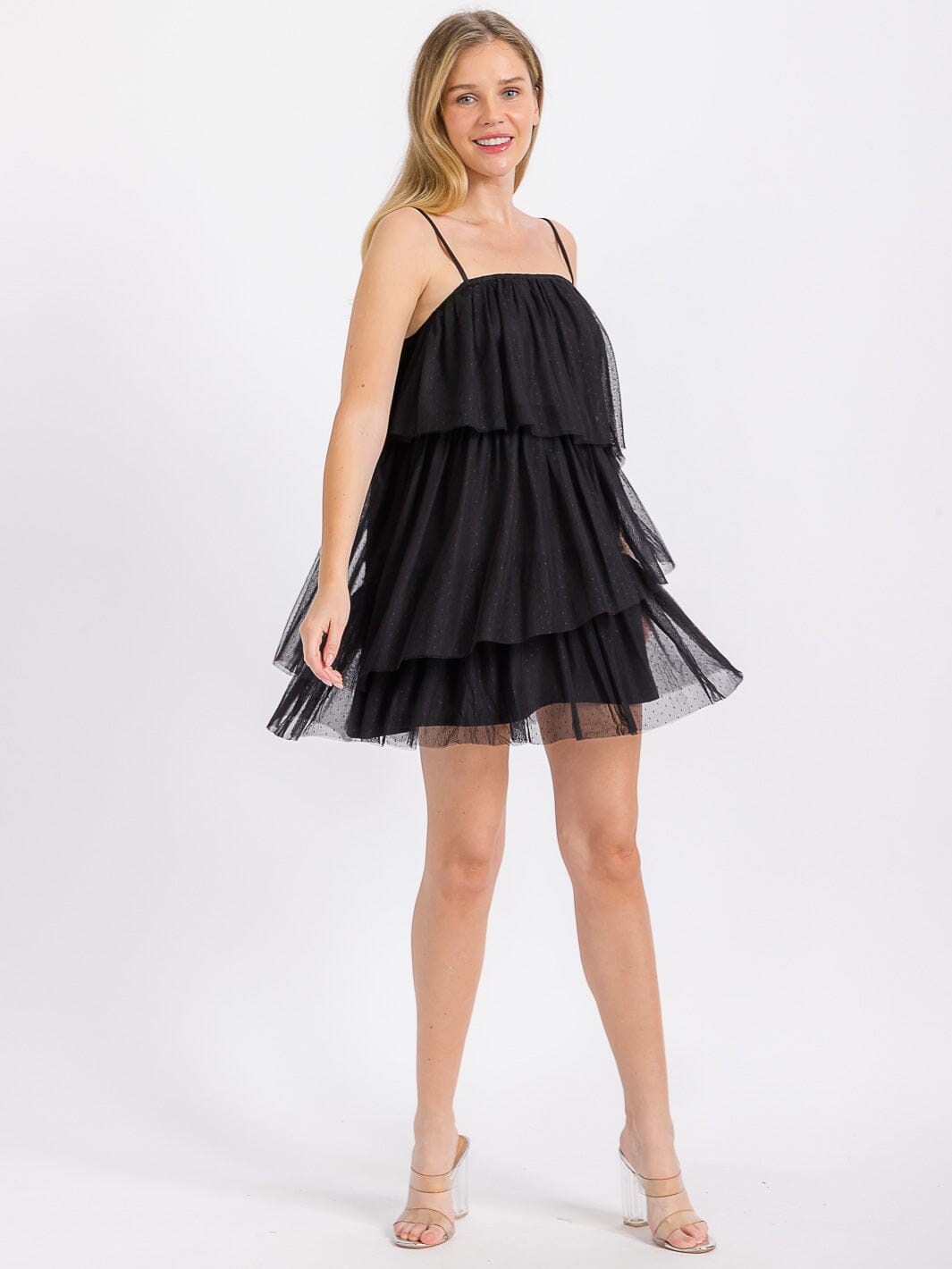 WOMEN'S SLEEVELESS RUFFLE TIERED TUNIC MINI DRESS