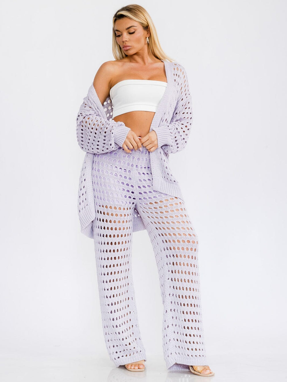 WOMEN'S LONG SLEEVE CARDIGAN & WIDE LEG PANTS KNIT 2PC. SET