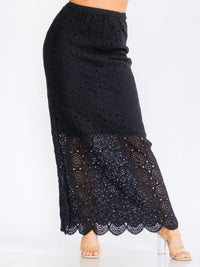 WOMEN'S ELASTIC WAIST KNIT DETAILED MAXI SKIRT