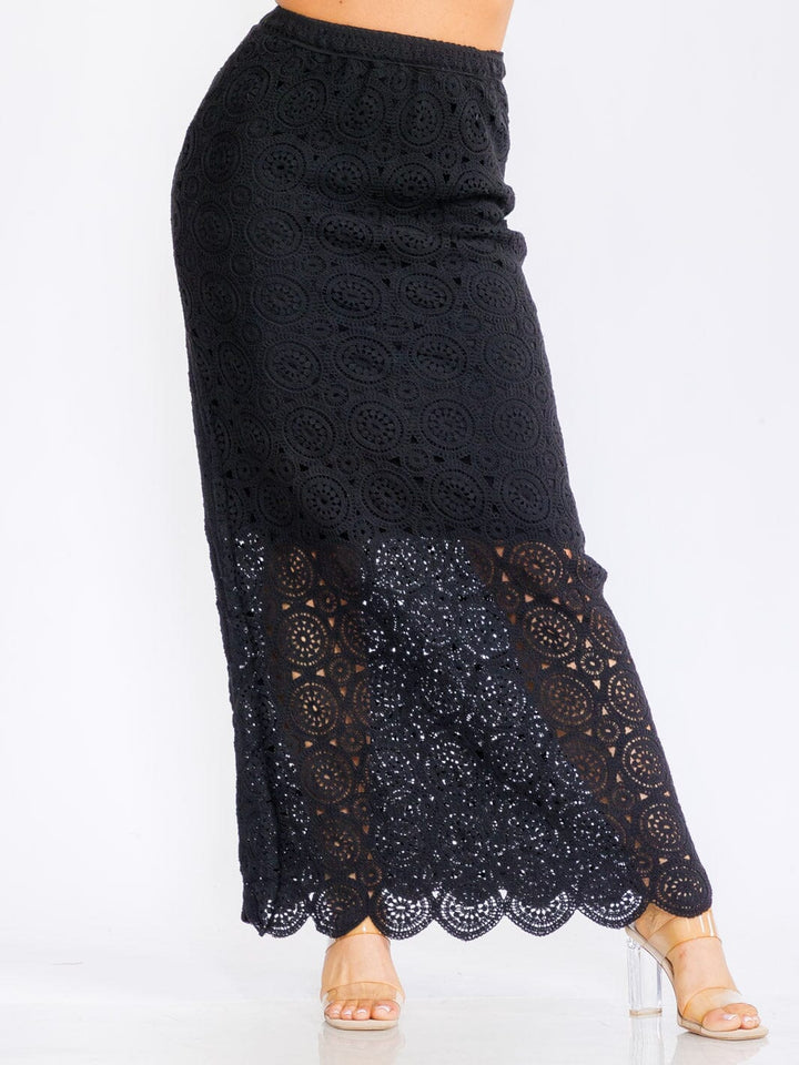WOMEN'S ELASTIC WAIST KNIT DETAILED MAXI SKIRT