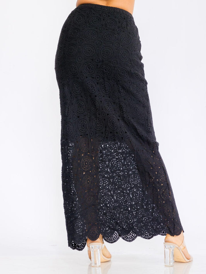 WOMEN'S ELASTIC WAIST KNIT DETAILED MAXI SKIRT