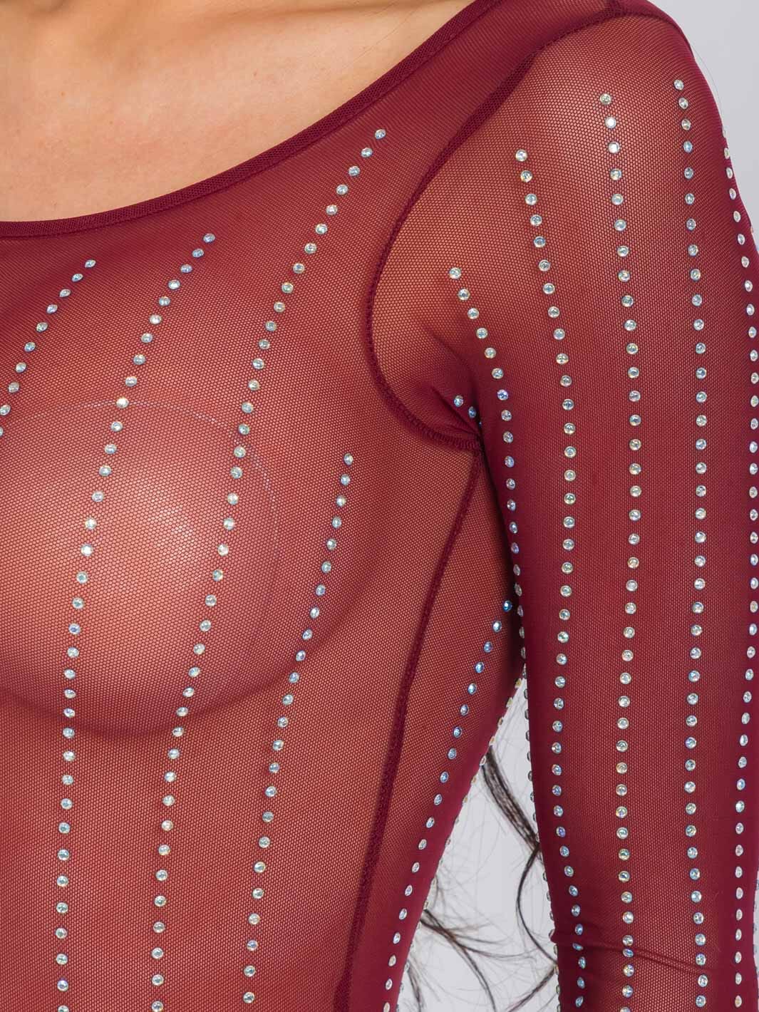 WOMEN'S LONG SLEEVE MESH STUDS BODYSUIT