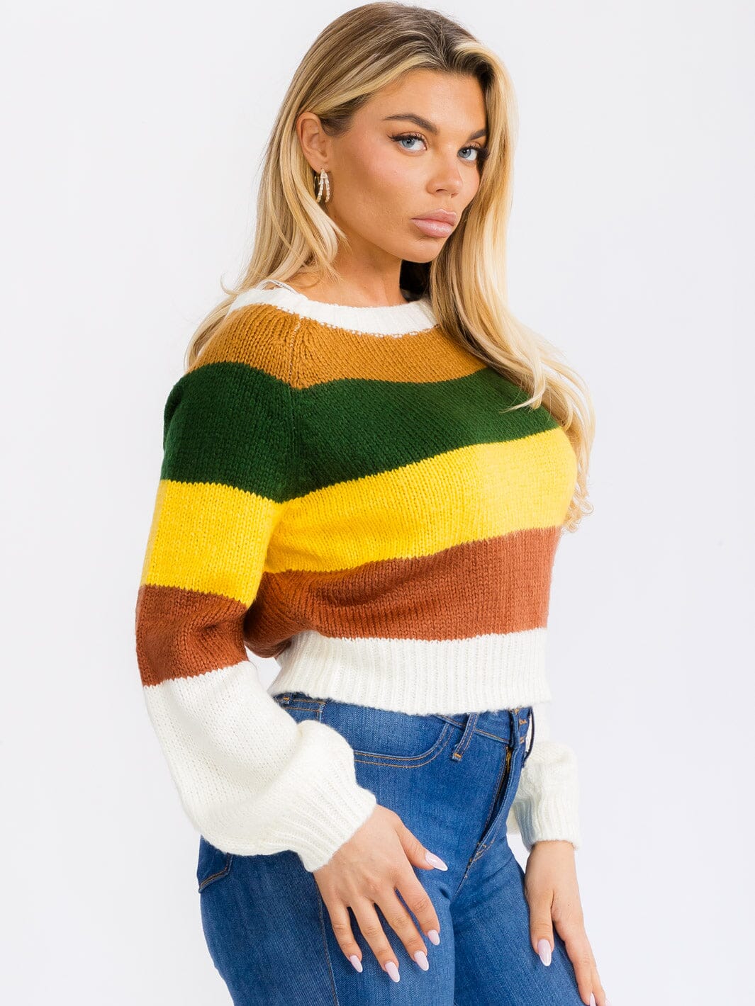 WOMEN'S LONG SLEEVES PULLOVER COLORBLOCK STRIPES KNIT SWEATER