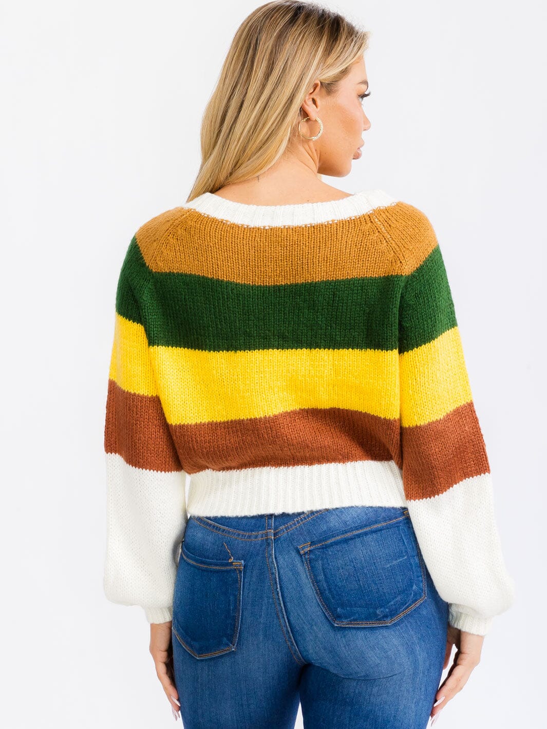 WOMEN'S LONG SLEEVES PULLOVER COLORBLOCK STRIPES KNIT SWEATER