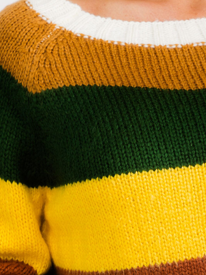 WOMEN'S LONG SLEEVES PULLOVER COLORBLOCK STRIPES KNIT SWEATER