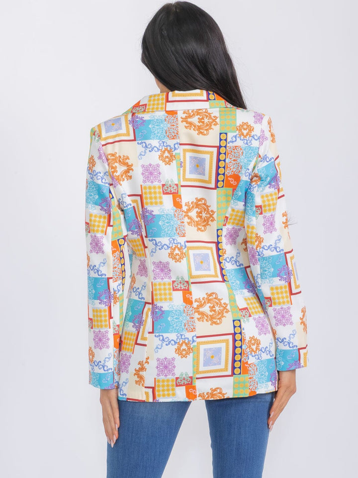 WOMEN'S LONG SLEEVE BUTTON CLOSURE MULTI PRINT BLAZER