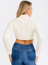 WOMEN'S LONG SLEEVE BUTTON UP TURTLE NECK KNIT CROP TOP