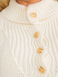 WOMEN'S LONG SLEEVE BUTTON UP TURTLE NECK KNIT CROP TOP