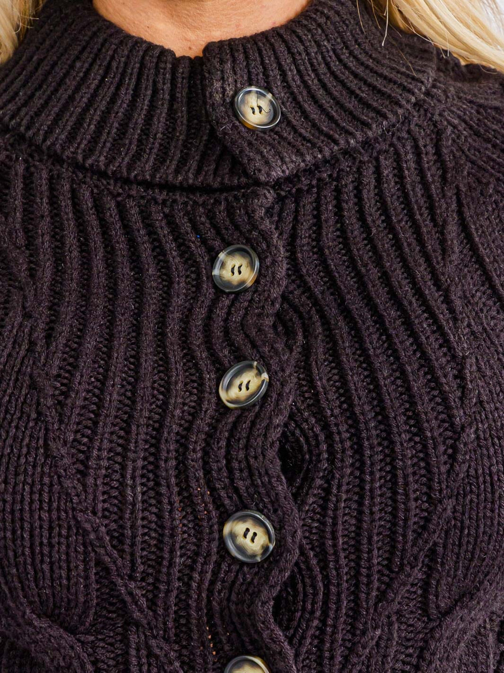 WOMEN'S LONG SLEEVE BUTTON UP TURTLE NECK KNIT CROP TOP