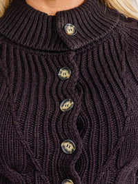 WOMEN'S LONG SLEEVE BUTTON UP TURTLE NECK KNIT CROP TOP
