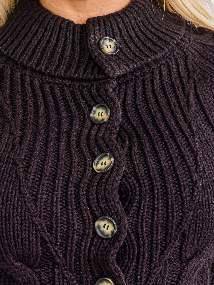 WOMEN'S LONG SLEEVE BUTTON UP TURTLE NECK KNIT CROP TOP