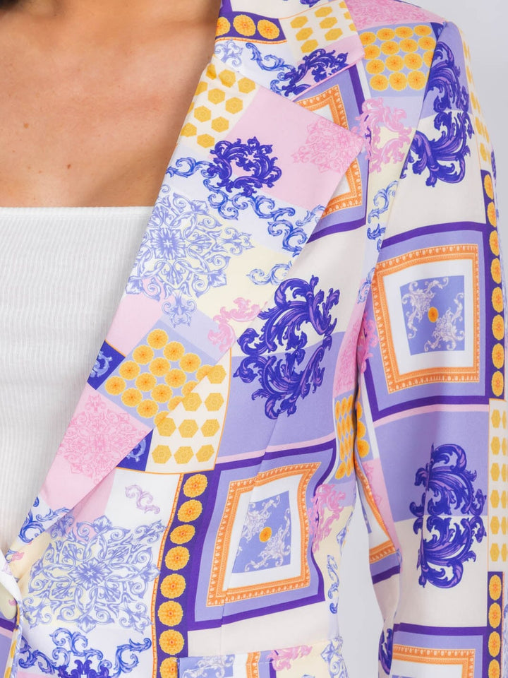 WOMEN'S LONG SLEEVE BUTTON CLOSURE MULTI PRINT BLAZER