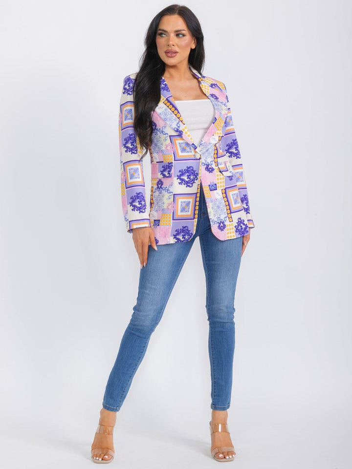WOMEN'S LONG SLEEVE BUTTON CLOSURE MULTI PRINT BLAZER