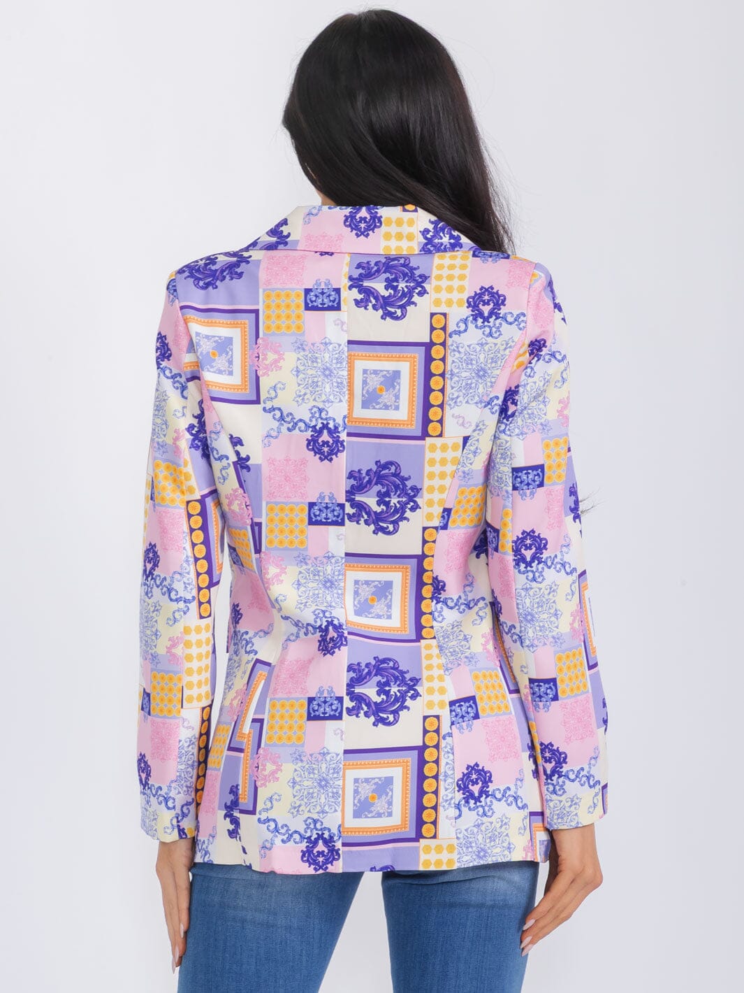 WOMEN'S LONG SLEEVE BUTTON CLOSURE MULTI PRINT BLAZER