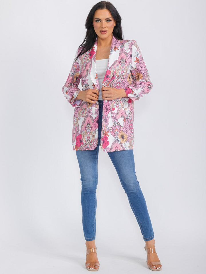 WOMEN'S LONG SLEEVE OPEN FRONT FLOWER PRINT BLAZER