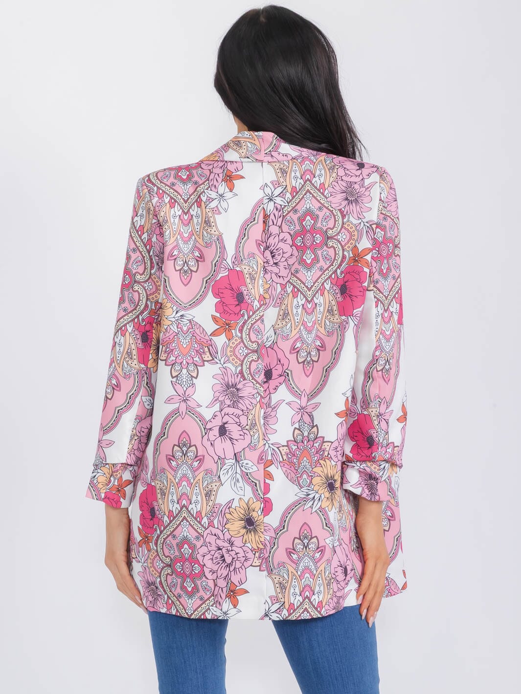 WOMEN'S LONG SLEEVE OPEN FRONT FLOWER PRINT BLAZER