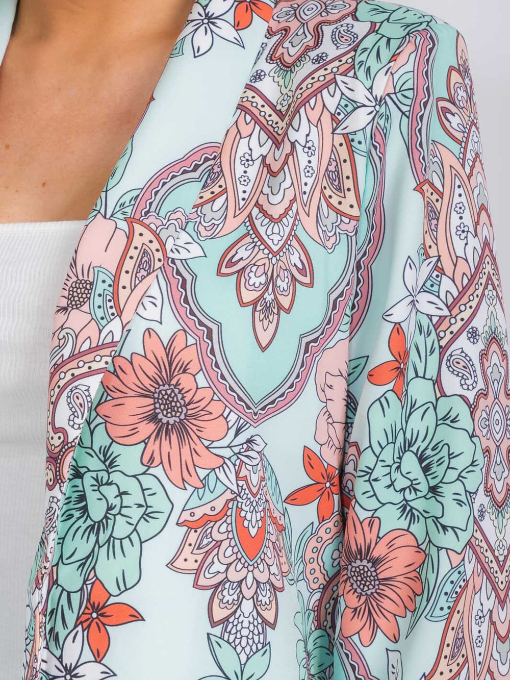 WOMEN'S LONG SLEEVE OPEN FRONT FLOWER PRINT BLAZER