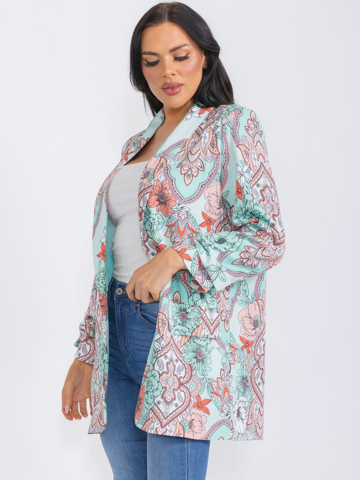 WOMEN'S LONG SLEEVE OPEN FRONT FLOWER PRINT BLAZER