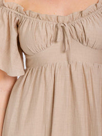 WOMEN'S SHORT SLEEVE OFF SHOULDER FRONT POCKETS HIGH-LOW MIDI DRESS