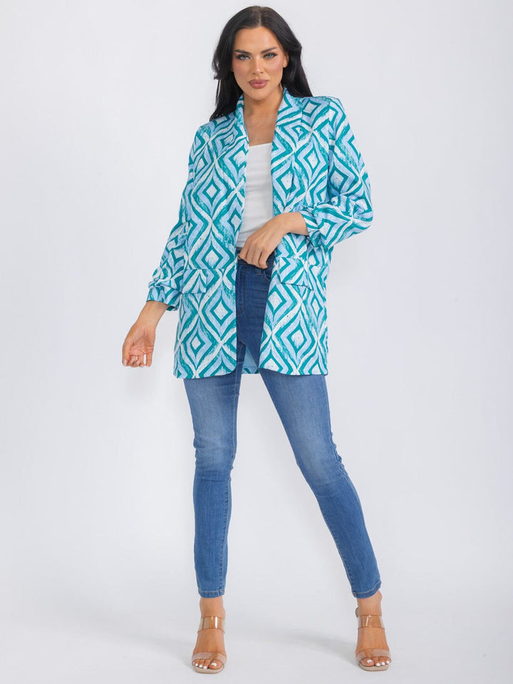 WOMEN'S LONG SLEEVE OPEN FRONT PRINTED BLAZER