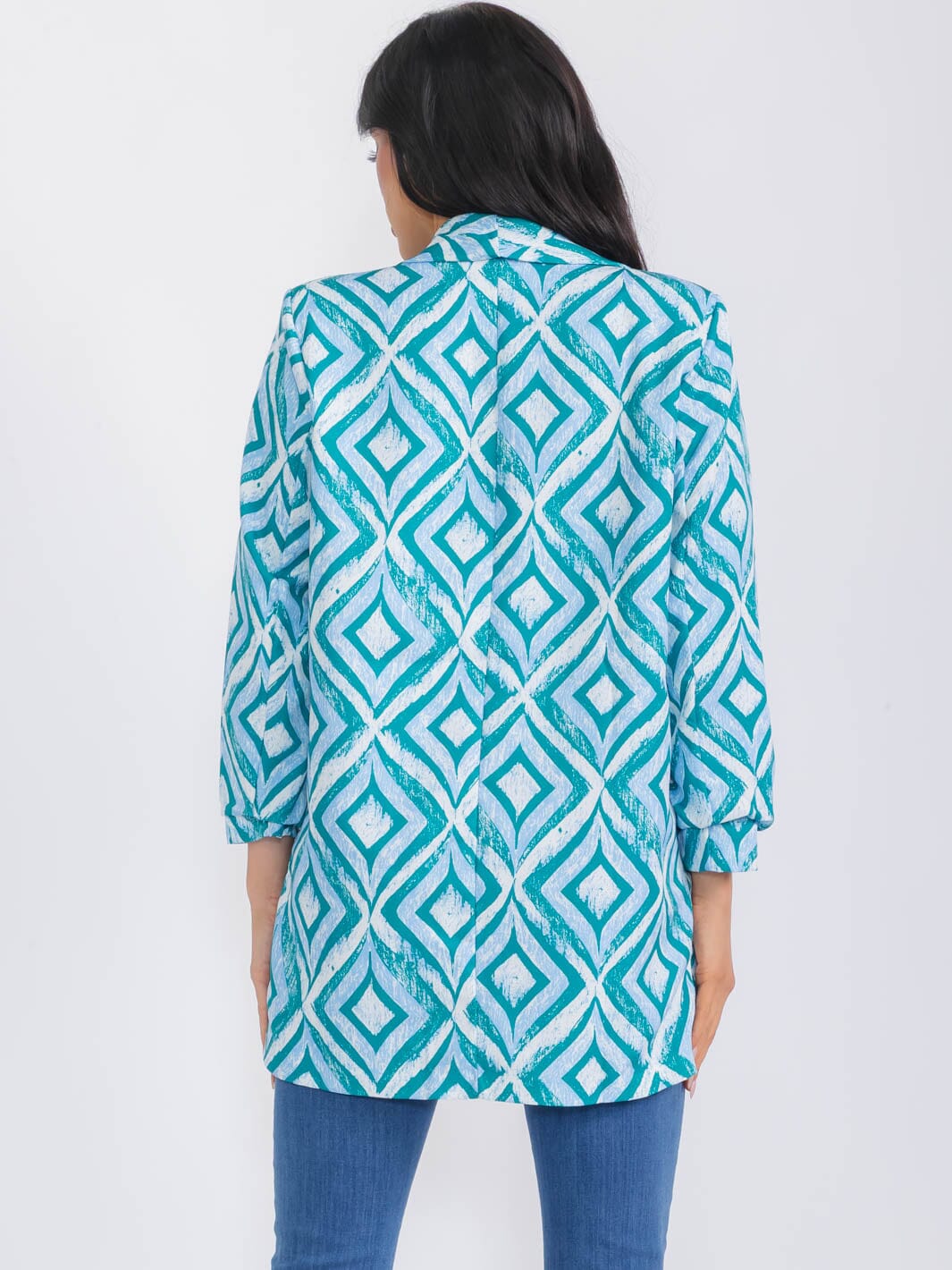 WOMEN'S LONG SLEEVE OPEN FRONT PRINTED BLAZER