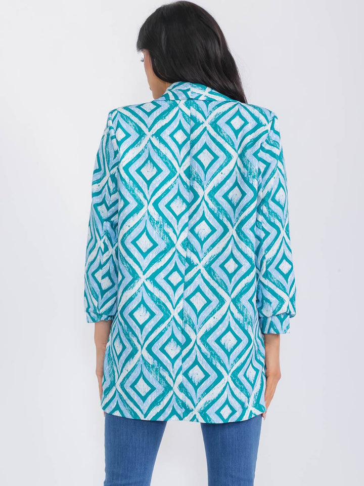 WOMEN'S LONG SLEEVE OPEN FRONT PRINTED BLAZER
