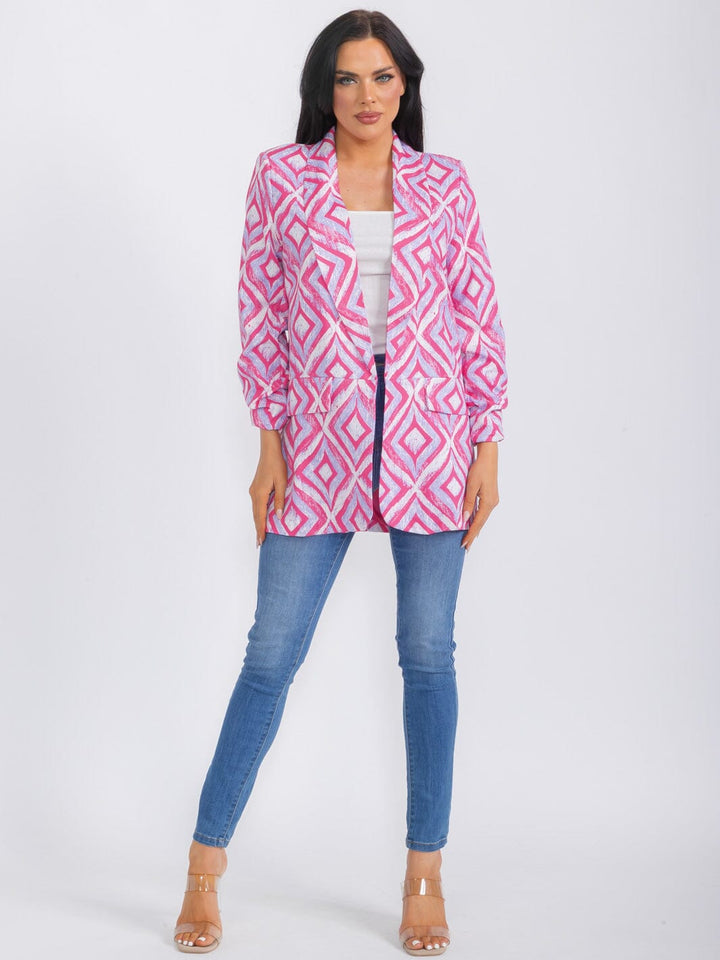 WOMEN'S LONG SLEEVE OPEN FRONT PRINTED BLAZER