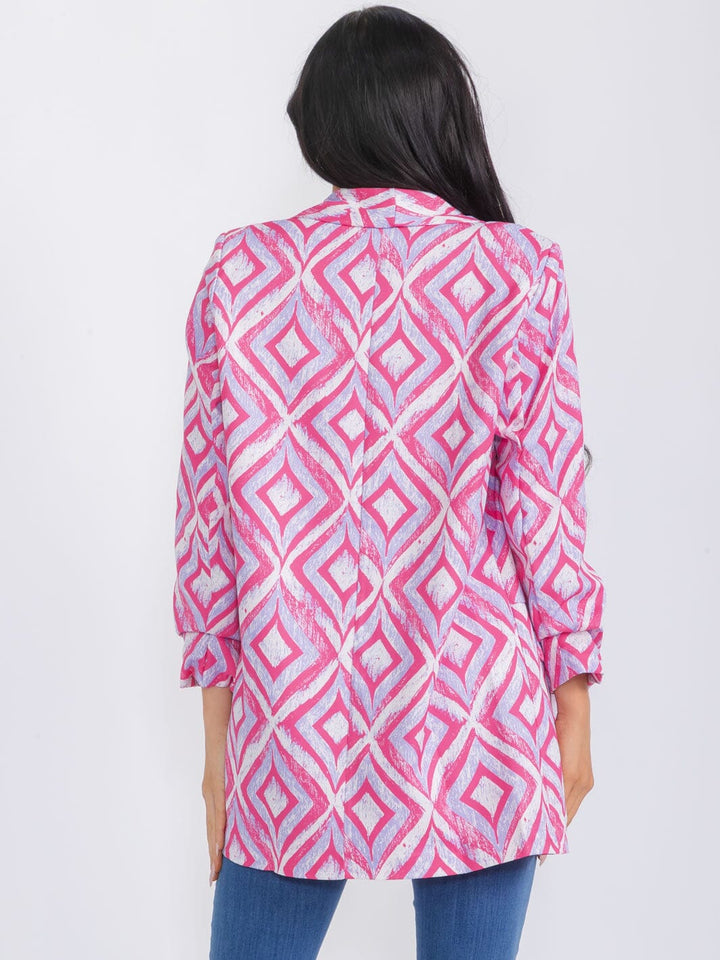 WOMEN'S LONG SLEEVE OPEN FRONT PRINTED BLAZER