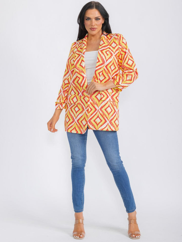 WOMEN'S LONG SLEEVE OPEN FRONT PRINTED BLAZER