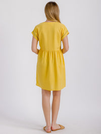 WOMEN'S SHORT SLEEVE V-NECK TRIM DETAILED MINI DRESS