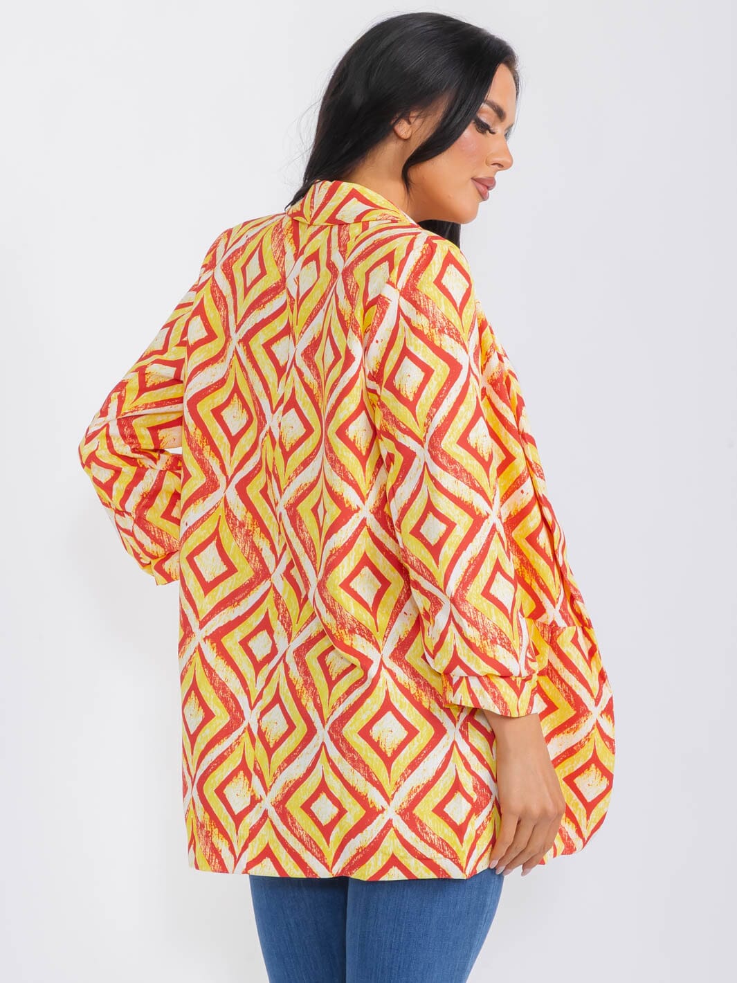 WOMEN'S LONG SLEEVE OPEN FRONT PRINTED BLAZER